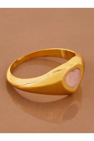 Accessorize London 14K Gold Plated Gold Z Rose Quartz Heart Signet Ring