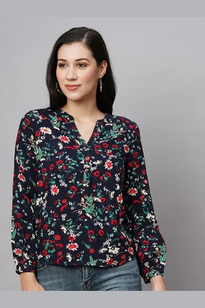 Chemistry Floral Printed Cuff Sleeves Shirt Style Top