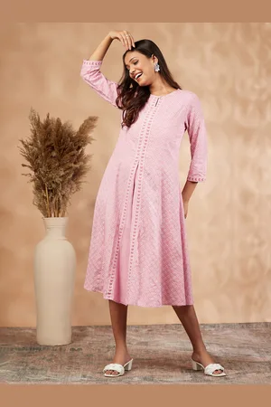 IMARA Ethnic Motifs Printed Keyhole Neck A-Line Kurta