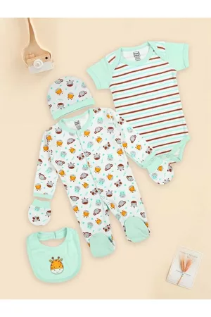 MeeMee Infant Kids Pack Of 5 Printed Cotton Apparel Gift Set