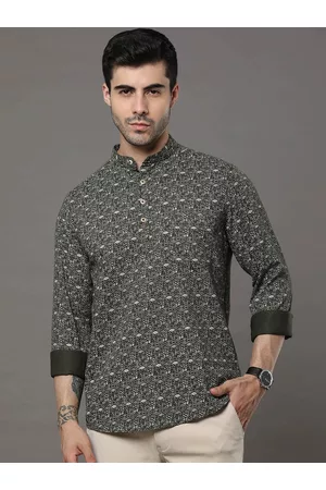 Bushirt Mandarin Collar Ethnic Printed Cotton Kurta