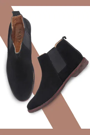 FAUSTO Men Black Suede High-Top Flat Boots