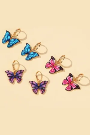 EL REGALO Set Of 3 Butterfly Drop Earrings