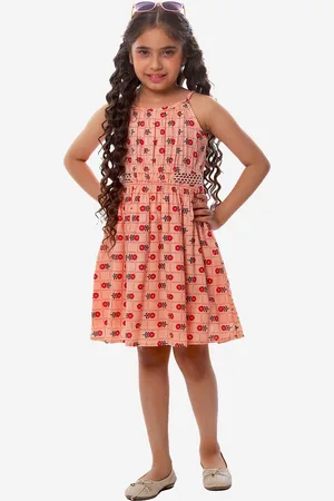 CACA CINA Peach-Coloured Polka Dot Print A-Line Dress