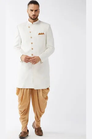Vastramay Mandarin Collar Jute Cotton Slim-Fit Sherwani Set