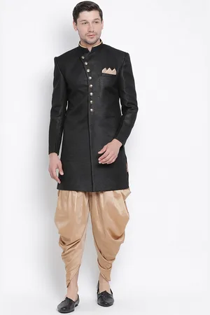 Vastramay Mandarin Collar Jute Cotton Slim-Fit IndoWestern Sherwani Set
