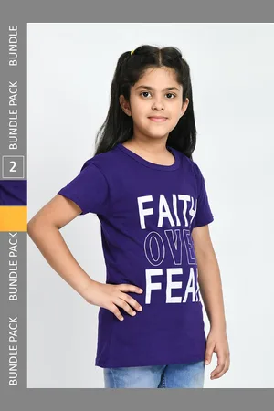 IndiWeaves Girls Pack of 4 Printed Pure Cotton T-shirts