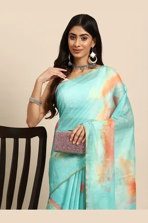 silk land Tie and Dye Organza Digital Print Saree