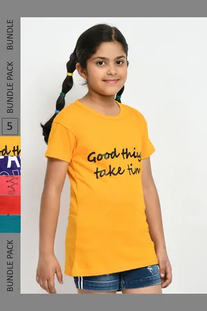 IndiWeaves Girls Pack of 3 Printed Pure Cotton T-shirts