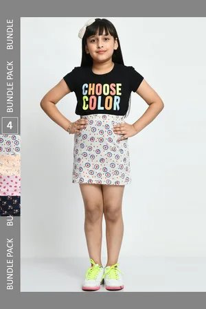 IndiWeaves Girls Pack Of 4 Printed Pure Cotton Skirts