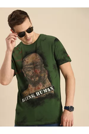 Being Human Men Green & Black Graphic Printed Pure Cotton T-shirt