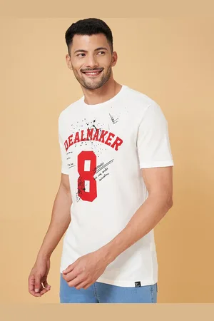 PEOPLE White Typography Printed Cotton Slim Fit Casual T-shirt