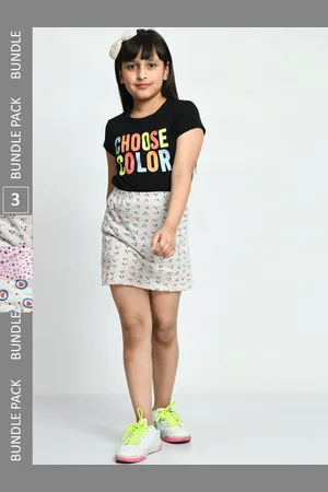 IndiWeaves Girls Pack Of 3 Printed Pure Cotton Mini Skirts