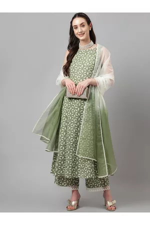 FIORRA Floral Printed Pure Cotton Kurta with Palazzos & With Dupatta