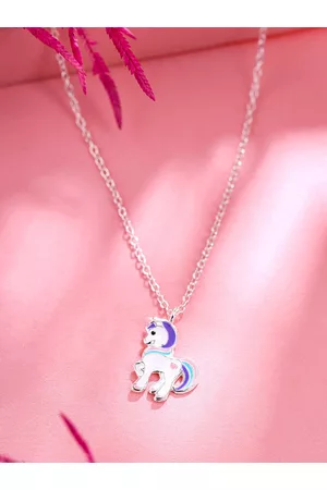 Yellow Chimes Girls Silver-Plated Unicorn design Enamelled Pendant