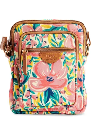 TEAL Floral Printed Structured Canvas Sling Bag