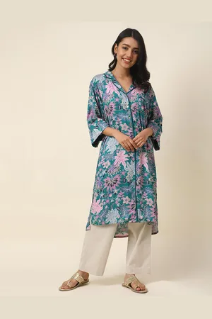 Fabindia Floral Printed Shirt Collar Empire Kurta