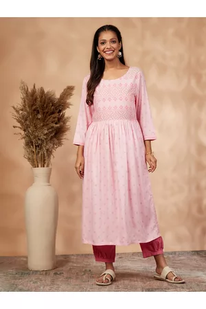 IMARA Ethnic Motifs Printed Pleated A-Line Kurta