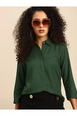 DENNISON Women Olive Green Smart Slim Fit Opaque Casual Shirt