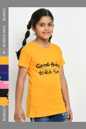 IndiWeaves Girls Pack Of 4 Typography Printed Pure Cotton T-shirts