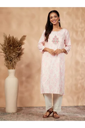 IMARA Floral Printed Keyhole Neck Straight Kurta