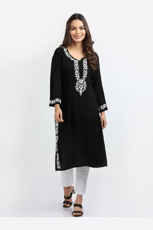 FAWOMENT Floral Embroidered Chikankari Straight Kurta