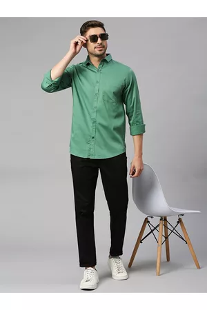 Mast & Harbour Sea Green Classic Spread Collar Slim Fit Casual Shirt