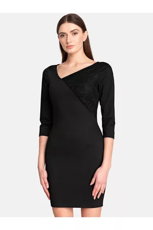 Kazo Women Black Solid Wrap Bodycon Dress