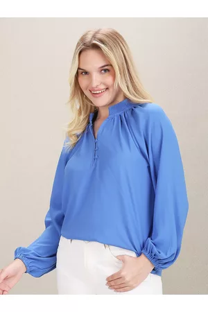 Ralph Lauren Comfort Mandarin Collar Puff Sleeves Top