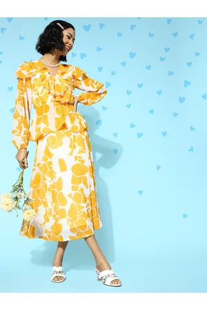 Sassafras Women Lovely Mustard Floral Ruffled Top
