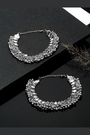 Sangria Set Of 2 Silver-Plated Beaded Anklets