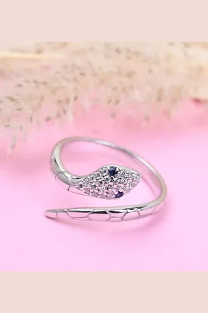 CLARA 925 Sterling Silver Rhodium-Plated CZ-Studded Adjustable Finger Ring