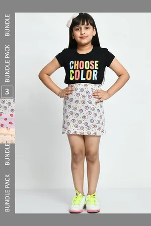 IndiWeaves Girls Pack of 3 Allover Printed Pure Cotton Mini Skirts