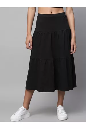 Chemistry Women A-Line Tiered Pure Cotton Midi Skirt