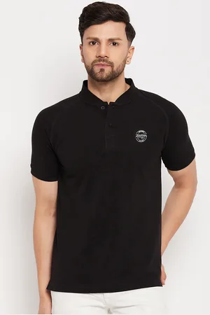 Duke Men Black Mandarin Collar Applique Slim Fit T-shirt