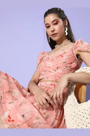 Sera Women Floral Printed Crop Top With Skirt Co-Ords Set