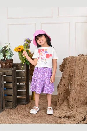 LilPicks Girls Floral Printed Top With Skirt