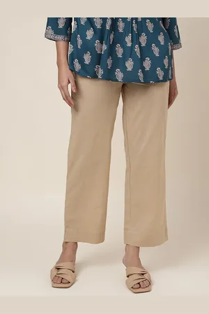 Fabindia Women Mid Rise Plain Knitted Cropped Cotton Trousers