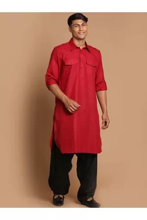 Vera Mont Women Collar Shirt Kurtas - Shirt Collar Roll-Up Sleeves Pathani Kurta With Pyjamas