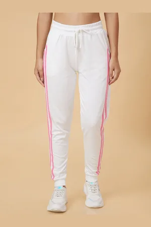 Globus Women White & Pink Regular Fit Side Stripes High-Rise Trousers
