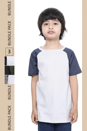 IndiWeaves Boys Pack Of 3 Colourblocked Raglan Sleeves Pure Cotton T-shirt