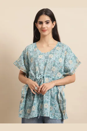 Kalini Floral Printed Round Neck Silk kaftan Top