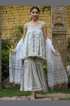 Everbloom Floral Printed Empire Pure Cotton Kurti with Sharara & Dupatta