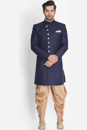 Vastramay Mandarin Collar Jute Cotton Slim-Fit Sherwani Set