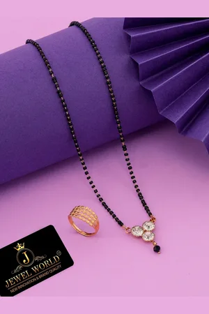 JEWEL WORLD Gold-Plated Stone-Studded & Beaded Mangalsutra With Finger Ring