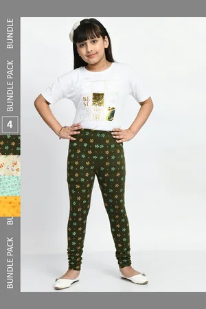 BAESD Girls Pack Of 4 Printed Super Soft Cotton Churidar-Length Leggings