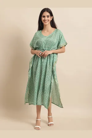 Kalini Printed Midi Cinched Waist Kaftan Dress