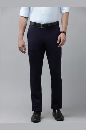 V Dot Men Navy Blue Textured Skinny Fit Trousers