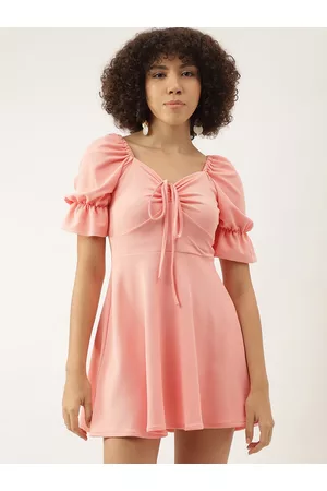 Aahwan Puff Sleeve & Tie Up Detailed Fit & Flare Mini Dress