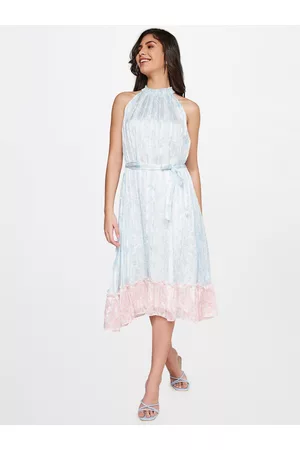 AND Floral Print Satin Midi A-Line Dress